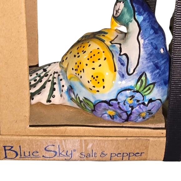 Blue Sky Peacock Ceramic Salt and Pepper Shakers‎ Multicolor New - Picture 3 of 11